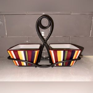 Pampered Chef Simple Additions Stripped Condiment Serving Bowls w Caddy